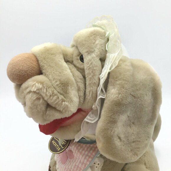 Ganz Bros 10" Wrinkles the Dog Plush Tan Brown Sitting w/ Bonnet Bib Collar 1981 - Picture 2 of 11